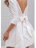 Ivory Satin V Back Short Minimalist Wedding Dress 